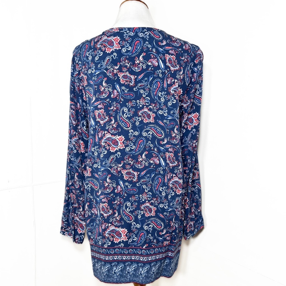 J. Jill Blue Paisley Print Long Sleeve Tunic Top Size Medium Tall - Picture 6 of 9